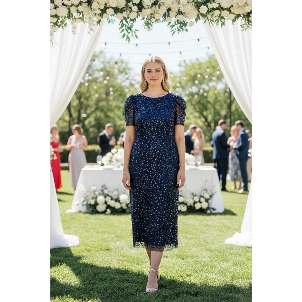 NWT ADRIANNA PAPELL DRESS BLUE WEDDING GUEST MOTHER OF THE BRIDE EVENING FORMAL